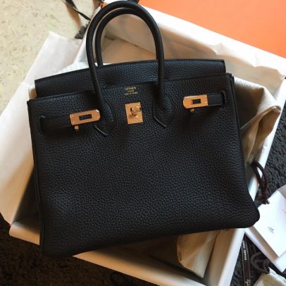 Hermes Birkin Leather Gold Handbag Bag for Women (Black Matt)